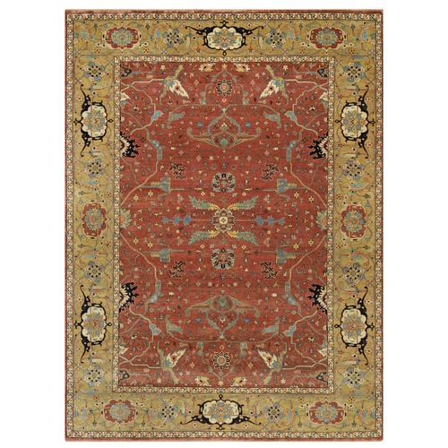 Sanguine Red, Soft and Vibrant Wool, Densely Woven, Plush Soft Pile, Antiqued Fine Heriz Re-Creation All Over Design, Hand Knotted Natural Dyes, Oriental Rug