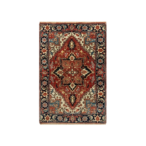 Bossa Nova Red, Navajo White Corners, Vegetable Dyes, Antiqued Fine Heriz, Denser Weave Re-Creation, Hand Knotted Lush and Plush, Extra Soft Wool, Oriental Mat Rug