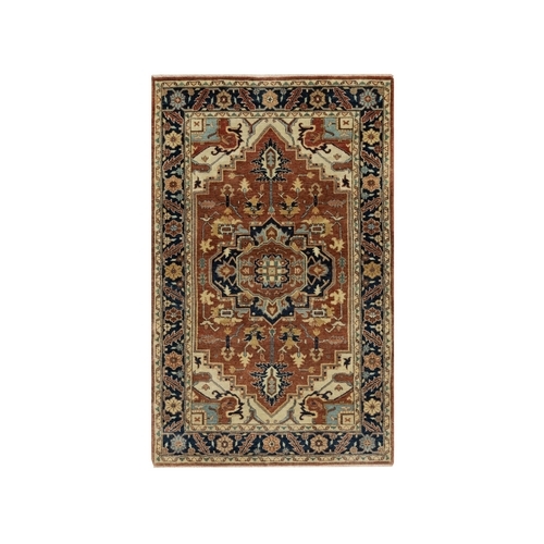 Carmine Red, Antiqued Fine Heriz Re-Creation, Hand Spun New Zealand Wool, Hand Knotted, Denser Weave, Vegetable Dyes, Oriental 