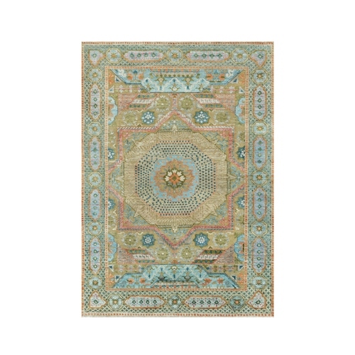Hidden Cottage Brown, Hand Knotted Geometric Medallions, Textured Wool and Silk, Mamluk Design, Oriental 