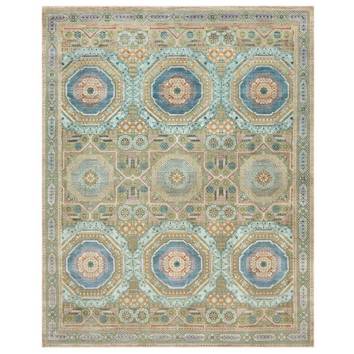 Sturdy Brown, Hand Knotted Mamluk Design with Geometric Medallions, Textured Wool and Silk, Oversized Oriental Rug