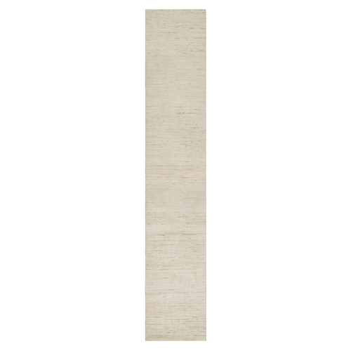 Stone White, Hand Knotted, Lori Buft Gabbeh, Modern, Plain Design, Thick and Plush, Pure Wool, Runner, Oriental Rug