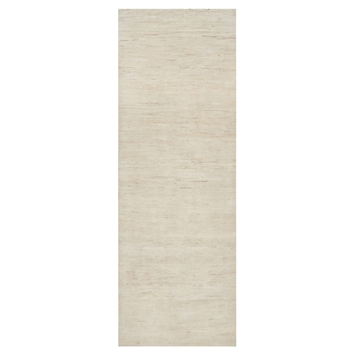 Parchment White, Hand Knotted, Lori Buft Gabbeh, Modern, Thick and Plush, Plain Design, 100% Wool, Wide Runner, Oriental Rug