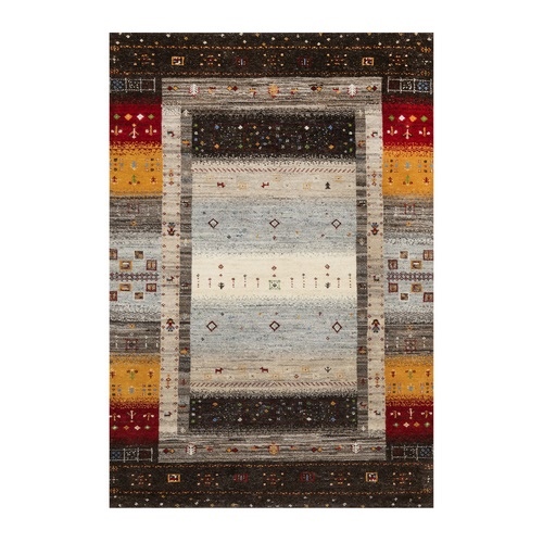 Khaki Brown, Lori Buft Gabbeh with Small Animal Figurines, Modern, Thick and Plush, 100% Wool, Hand Knotted, Oriental Rug
