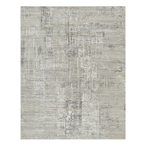 Pastel Gray, Hand Knotted, Modern, Hand Spun, Undyed Natural Wool, Oriental Rug