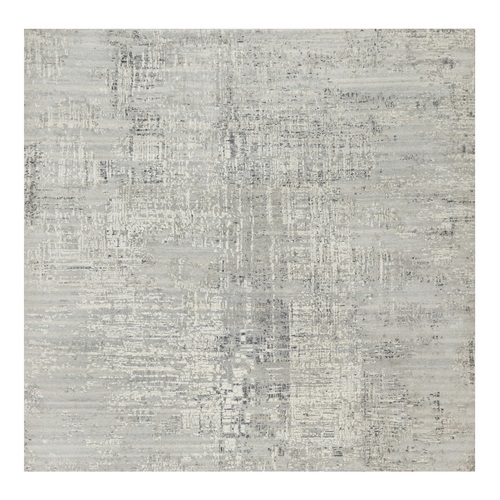 Sterling Gray, Hand Spun, Undyed Natural Wool, Modern Design, Hand Knotted, Square, Oriental Rug