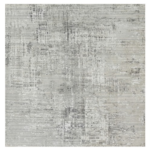 Magnetic Gray, Hand Spun, Modern, Hand Knotted, Undyed Natural Wool, Square, Oriental Rug