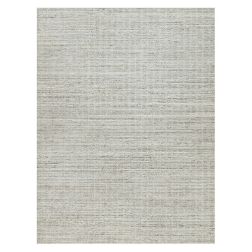 Cosmic Latte White, Plain Decor Modern Box Design, Loom Knotted with Undyed Natural Wool, Oriental Rug 