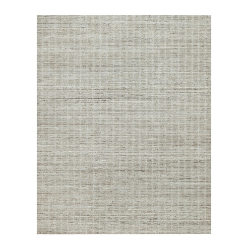 Candlelit White, Loom Knotted Modern Box Design, Undyed Natural Wool, Plain Decor Oriental  Rug 