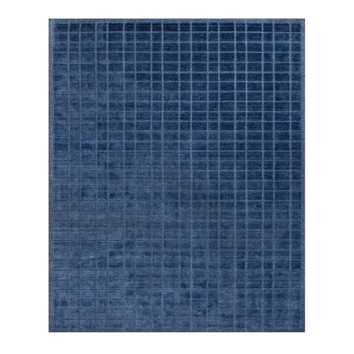 Navy Blue, Modern Grid Pattern, Hand Loomed, Thick and Plush, Natural Wool, Oriental 