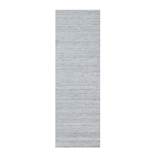 Ice Gray, Modern Striae Design, Tone on Tone, Soft Pile, Natural Wool, Hand Loomed, Runner, Oriental 