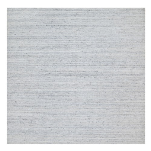 Misty Gray, Modern Striae Design, Tone on Tone, Soft Pile, Natural Wool, Hand Loomed, Square Oriental 