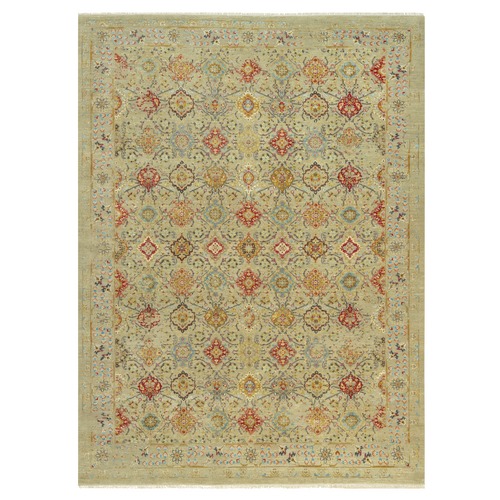 Biscoti Beige, The Sunset Rosettes, Wool and Pure Silk, Hand Knotted, Soft Colors, Oriental Rug