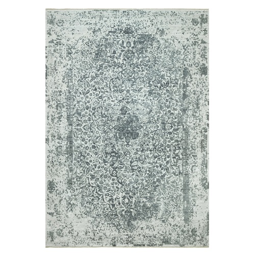 Rustic Gray, Hand Knotted Broken Persian Design, Wool And Silk, Oversized Oriental Rug