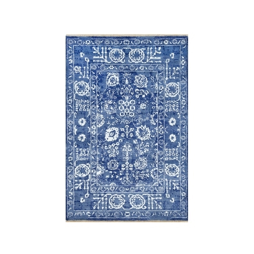 Van Deusen Blue, Tabriz Design With All Over Leaf Motifs, Wool and Silk, Tone on Tone, Hand Knotted Oriental Rug