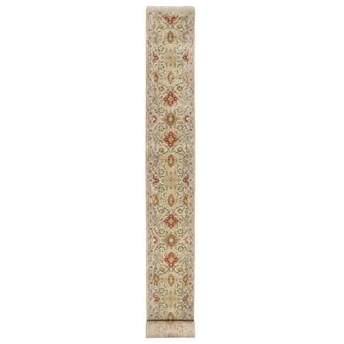 Biscoti Beige, The Sunset Rosettes, Soft Colors, Wool and Pure Silk, Hand Knotted, XL Runner, Oriental Rug