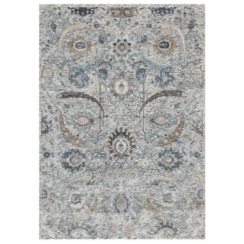 Chiffon White, Sickle Leaf Design, Hand Knotted, Plush and Lush, Silk With Textured Wool, Borderless Oriental Rug