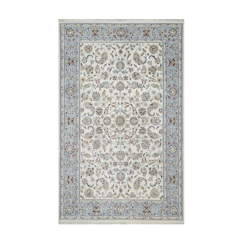 Daisy White, Nain with All Over Flower Design, 250 KPSI, Wool and Silk, Hand Knotted, Oriental Rug