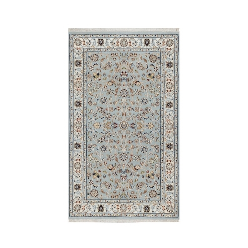 Beau Blue, Hand Knotted, Nain with All Over Floral Design, 250 KPSI, Wool and Silk, Oriental Rug