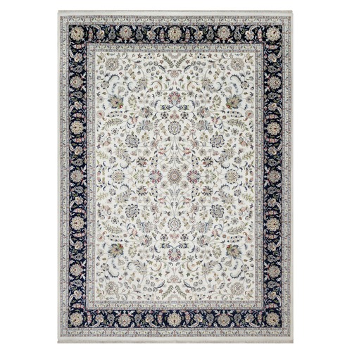 Alabaster White, Wool and Silk, Nain with All Over Flower Design, 250 KPSI, Hand Knotted, Oriental Rug