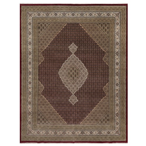 Carmine Red, Tabriz Mahi with Fish Medallion Design, Soft Wool, Hand Knotted, Densely Woven, Oversized, Oriental Rug