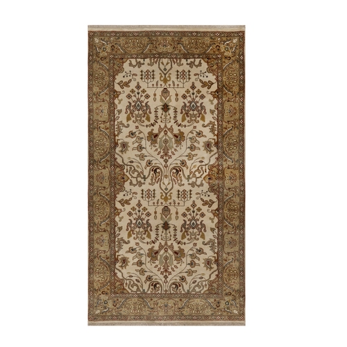 Parchment White, Kashan Design, 300 KPSI, Hand Spun New Zealand Wool, Hand Knotted, Oriental 
