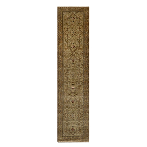 Peanut Brown, Tabriz Revival, 300 KPSI, Hand Spun New Zealand Wool and Silk, Denser Weave, Hand Knotted, Thick and Plush, Runner, Oriental 