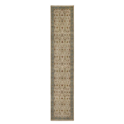 Parchment White, Tabriz Revival, 300 KPSI, Hand Knotted, Hand Spun New Zealand Wool, XL Runner, Oriental 