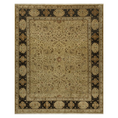 Sand Brown, Kashan Design, 300 KPSI, Hand Spun New Zealand Wool with Silk, Soft Pile, Hand Knotted, Oriental 