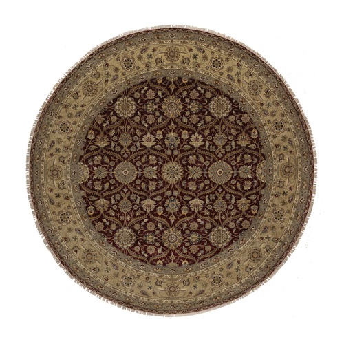 Wine Red, Hereke with All Over Design, 300 KPSI, Wool and Silk, Hand Knotted, Round, Oriental 
