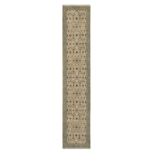 Chiffon White, Kashan Design, 300 KPSI, Hand Spun New Zealand Wool, Hand Knotted, XL Runner, Oriental 