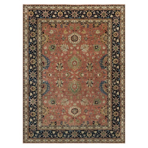 Brick Red, Hand Knotted, Antiqued Fine Heriz Re-Creation with All Over Design, Denser Weave, Soft Pile, Pure Wool, Oriental Rug