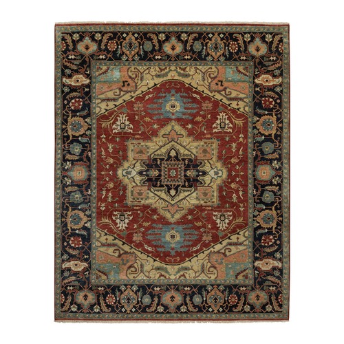 Chili Red, Heriz Revival with Medallion Design, Denser Weave, Hand Spun New Zealand Wool, Hand Knotted, Oriental Rug