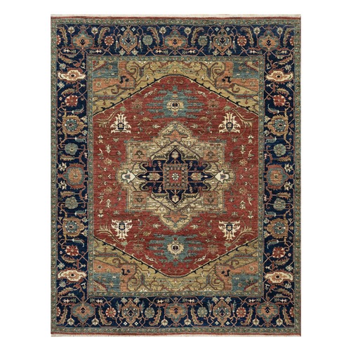 Brick Red, Denser Weave, Heriz Revival with Medallion Design, Hand Spun New Zealand Wool, Hand Knotted, Oriental Rug