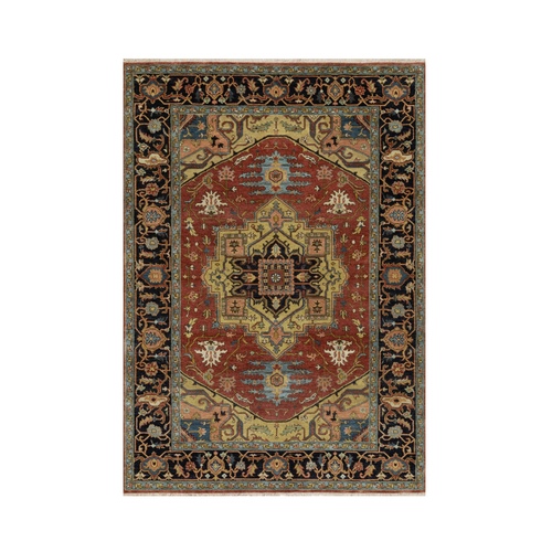 Barn Red, Denser Weave, Hand Knotted, Heriz Revival with Medallion Design, Hand Spun New Zealand Wool, Oriental Rug