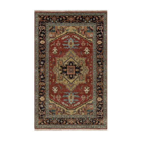 Brick Red, Hand Knotted, Heriz Revival with Medallion Design, Densely Woven, Hand Spun New Zealand Wool, Oriental Rug