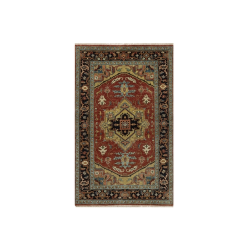 Rooibos Tea Red, Hand Knotted, Heriz Revival with Medallion Design, Densely Woven, Hand Spun New Zealand Wool, Oriental Rug