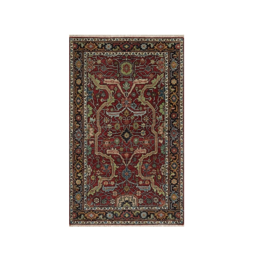 Rythmic Red, Heriz Revival with All Over Design, Densely Woven, Hand Knotted, Hand Spun New Zealand Wool, Oriental Rug