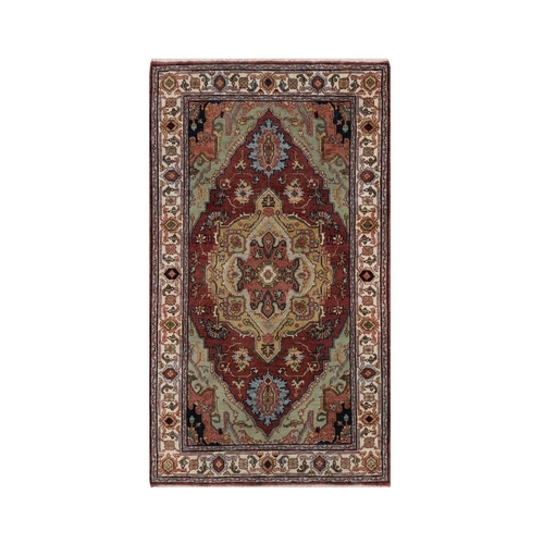 Barn Red, Antiqued Fine Heriz Re-Creation, Medallion Design, Soft Pile, Hand Knotted, Hand Spun New Zealand Wool, Vegetable Dyes, Oriental 