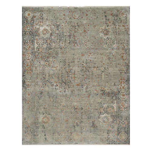 Stone Gray, Broken and Erased Mamluk Design, Hand Knotted, 100% Wool, Densely Woven, Oriental 