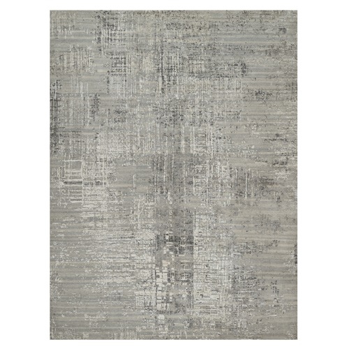 Spanish Gray, Hand Spun Undyed Natural Wool, Hand Knotted, Modern Design, Tone on Tone, Oriental 