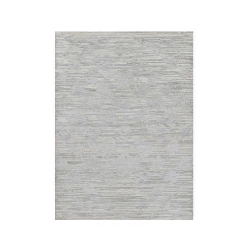 Medium Gray, Hand Knotted, Modern Design, Hand Spun Undyed Natural Wool, Oriental Rug