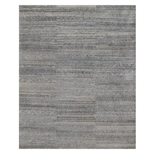 Feather Gray, Modern Design with Nepali Weave, Hand Knotted, Undyed Natural Wool, Thick and Plush, Oriental 