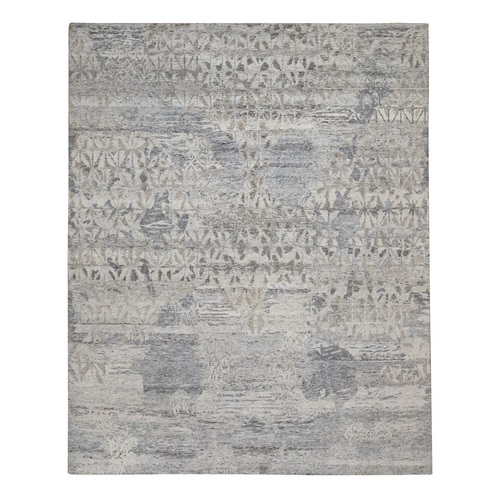 Whisper White, Nepali Weave with Modern Design, 100% Undyed Natural Wool, Tone on Tone, Hand Knotted, Oriental 