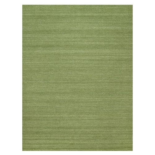 Olive Green, Plain Modern Striae Design, Tone on Tone, Soft Pile, Pure Wool, Hand Loomed, Oriental Rug