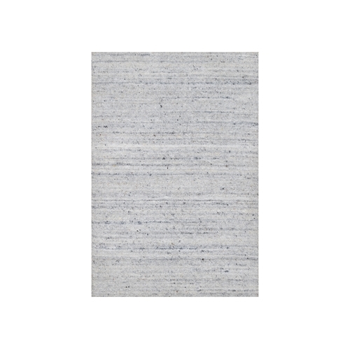 Frost White, Plain Modern Striae Design, Hand Loomed, Soft Pile, Natural Wool, Mat, Oriental 