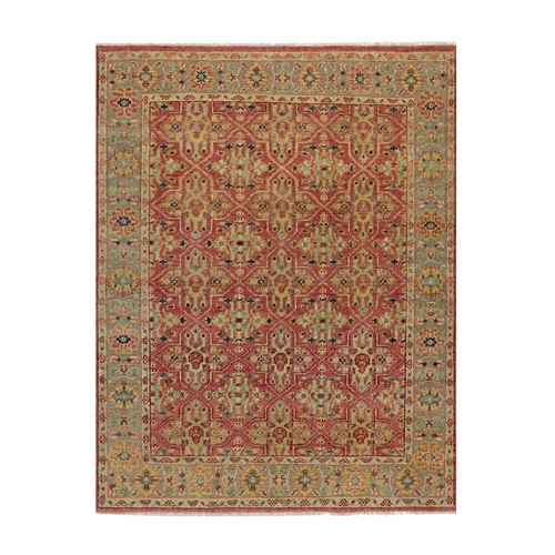 Imperial Red, Antiqued Oushak Reimagined with Repetitive Star and Rosette Design, Sheared Low, 100% Wool, Hand Knotted, Oriental Rug