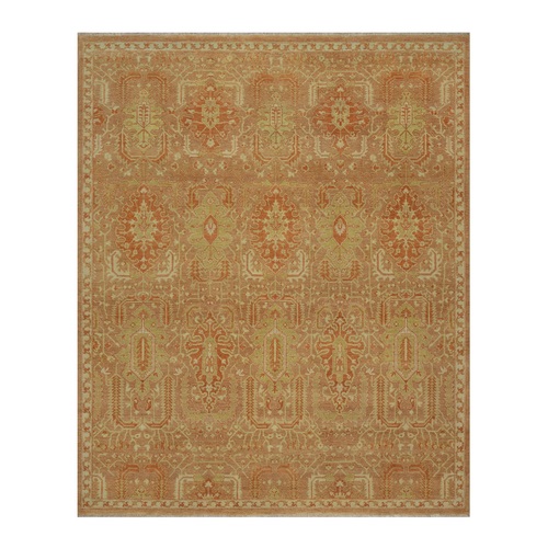 Honey Brown and Burnt Orange, Oushak Design, Zero Pile, Hand Knotted, 100% Wool, Densely Woven, Oriental 