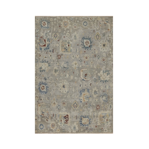 Agate Gray, Oushak with Broken Pattern, Borderless, 100% Wool, Hand Knotted, Densely Woven, Oriental 