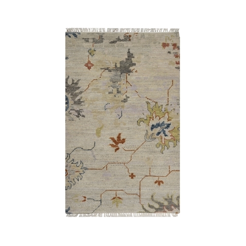 Oyster White, Broken Pattern with Agra Design, Borderless, 100% Wool, Hand Knotted, Mat, Sample, Oriental 